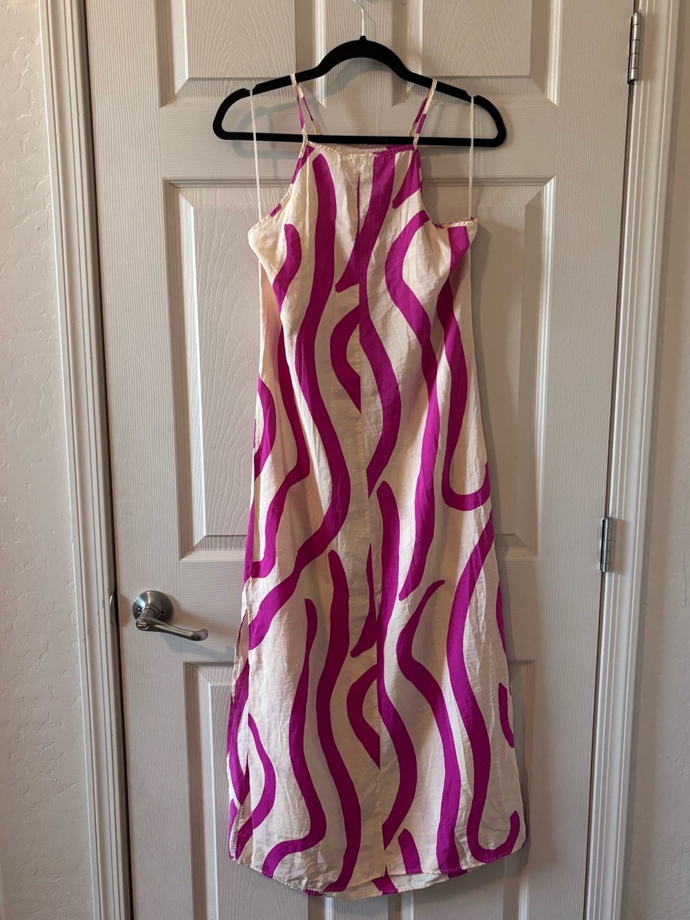 Mango MNG Abstract Print Midi Dress Womens Medium Pink Beige Sleeveless - Picture 3 of 11